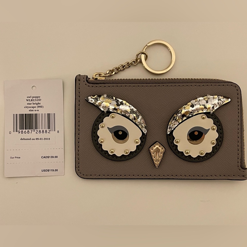 Kate Spade Owl Poppy Star Bright Cityscape Keychain Cardholder Wallet - Picture 2 of 5